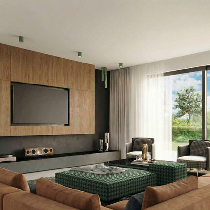 Plafonnier Tube 10 Acier Vert Olive, Spot Plafond GU10, mise en situation 2