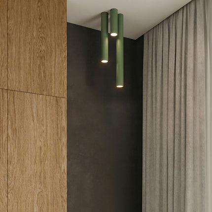 Plafonnier Tube 10 Acier Vert Olive, Spot Plafond GU10, mise en situation 3