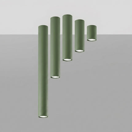 Plafonnier Tube 10 Acier Vert Olive, Spot Plafond GU10, packshot de trois quarts