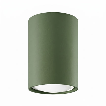 Plafonnier Tube 10 Acier Vert Olive, Spot Plafond GU10, packshot sur fond blanc