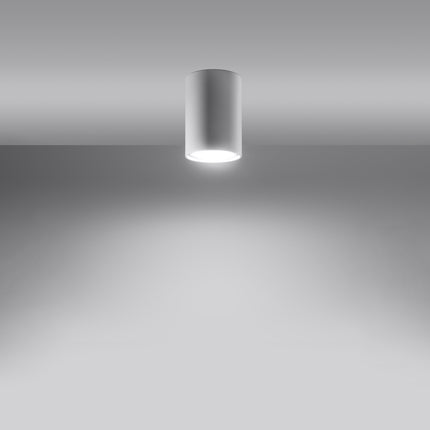 Plafonnier Tube 10 en acier blanc, vue en contre-plongée, spot GU10 à fixation plafond, style japandi épuré