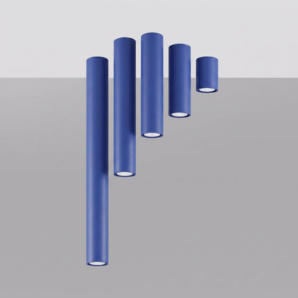 Plafonnier Tube 10 bleu outremer, packshot de trois quarts