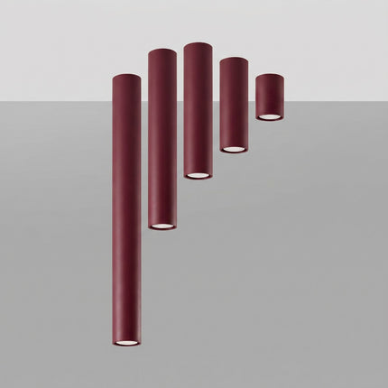 Plafonnier Tube 10 bordeaux, packshot de trois quarts