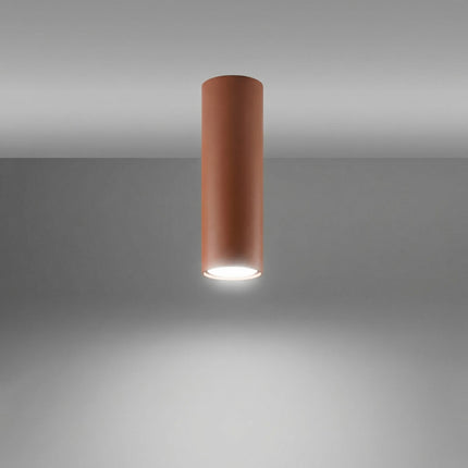 Plafonnier Tube 20 Acier Rouge Ocre, Spot Plafond GU10, lumière allumée