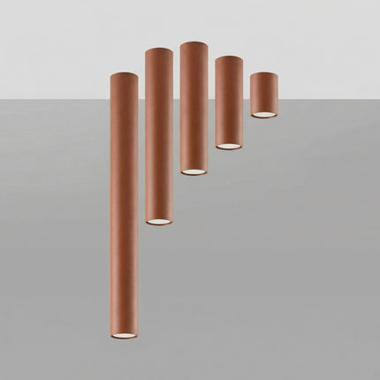 Plafonnier Tube 20 Acier Rouge Ocre, Spot Plafond GU10, packshot de trois quarts