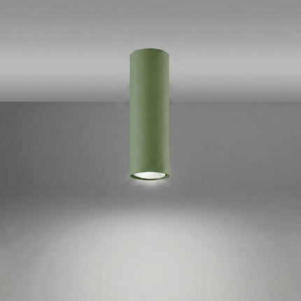 Plafonnier Tube 20 Acier Vert Olive, Spot Plafond GU10, lumière allumée