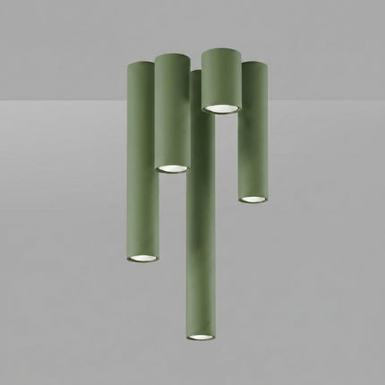Plafonnier Tube 20 Acier Vert Olive, Spot Plafond GU10, vue sur fond coloré