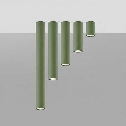 Plafonnier Tube 20 Acier Vert Olive, Spot Plafond GU10, vue de détail