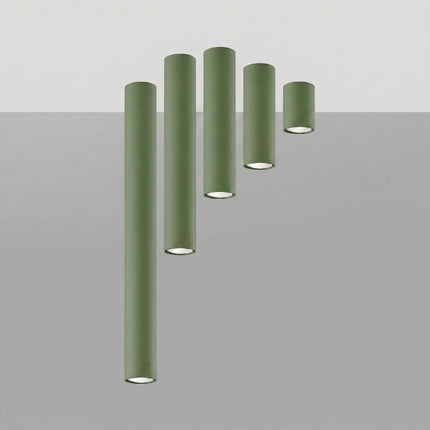 Plafonnier Tube 20 Acier Vert Olive, Spot Plafond GU10, packshot de trois quarts