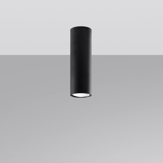 Plafonnier Tube 20 en acier noir, vue de profil, spot GU10 à fixation plafond, style japandi épuré