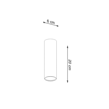 Plafonnier Tube 20 en acier noir, schéma technique avec les cotes, spot GU10 à fixation plafond, style japandi