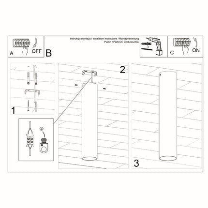 Plafonnier tube 30 noir diffusant une lumière directionnelle