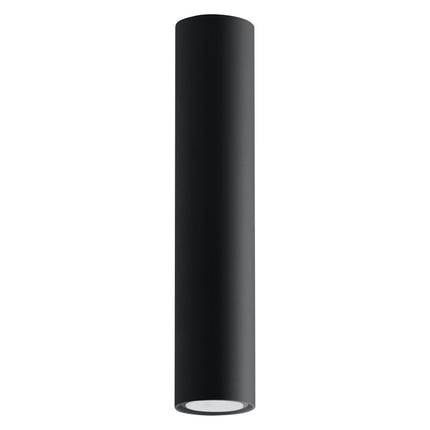 Plafonnier tube 30 noir en acier, vue de face sur fond neutre