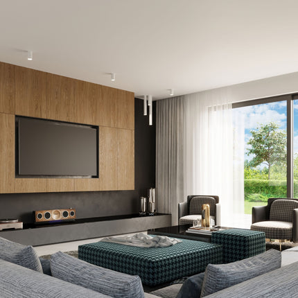 Plafonnier Tube 40 en acier blanc, photo d'ambiance dans un intérieur, spot GU10 à fixation plafond, style jap