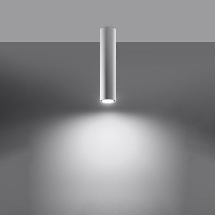 Plafonnier Tube 40 en acier blanc, vue en contre-plongée, spot GU10 à fixation plafond, style japandi épuré