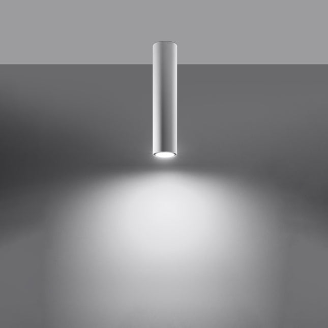 Plafonnier Tube 40 en acier blanc, vue en contre-plongée, spot GU10 à fixation plafond, style japandi épuré