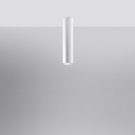 Plafonnier Tube 40 en acier blanc, vue de profil, spot GU10 à fixation plafond, style japandi épuré