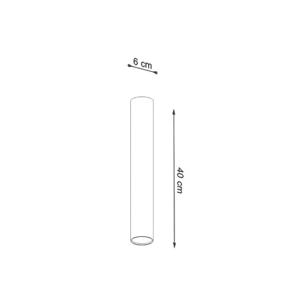 Plafonnier Tube 40 en acier blanc, schéma technique avec les cotes, spot GU10 à fixation plafond, style japand