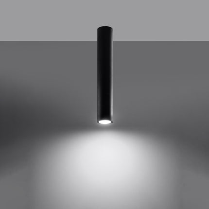Plafonnier Tube 40 en acier noir, vue en contre-plongée, spot GU10 à fixation plafond, style japandi épuré