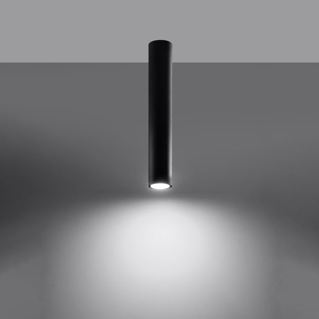 Plafonnier Tube 40 en acier noir, vue en contre-plongée, spot GU10 à fixation plafond, style japandi épuré
