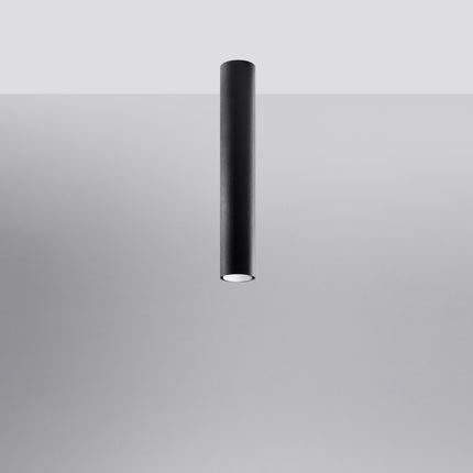 Plafonnier Tube 40 en acier noir, vue de profil, spot GU10 à fixation plafond, style japandi épuré