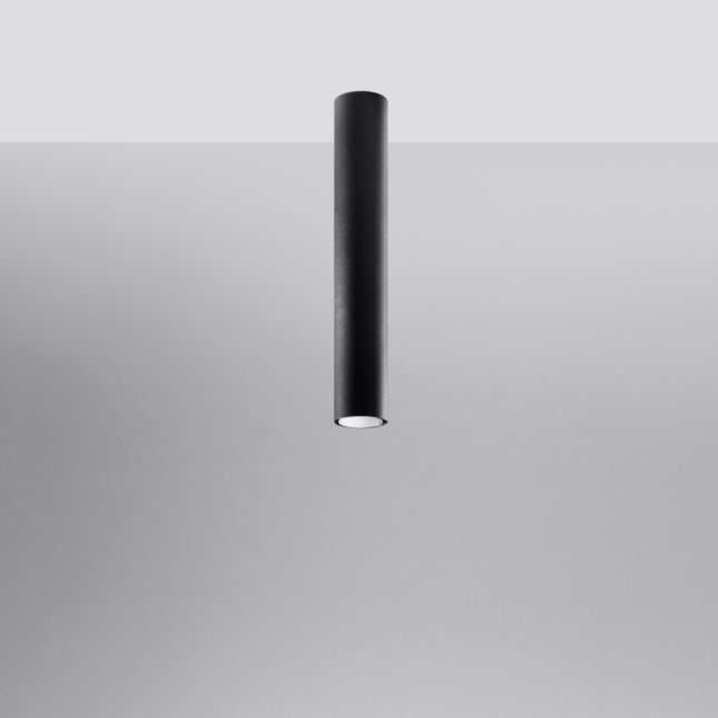 Plafonnier Tube 40 en acier noir, vue de profil, spot GU10 à fixation plafond, style japandi épuré
