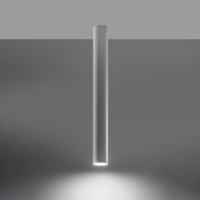 Plafonnier Tube 60 en acier blanc, vue en contre-plongée, spot GU10 à fixation plafond, style japandi épuré