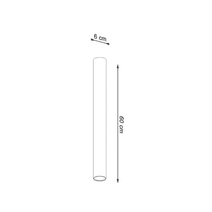 Plafonnier Tube 60 en acier blanc, schéma technique avec les cotes, spot GU10 à fixation plafond, style japand