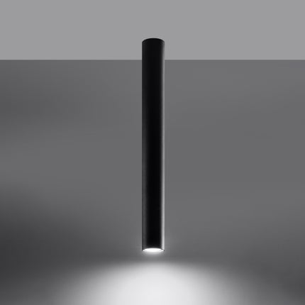 Plafonnier Tube 60 en acier noir, vue en contre-plongée, spot GU10 à fixation plafond, style japandi épuré