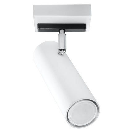 Plafonnier tube ajustable blanc, spot cylindrique orientable sur fond blanc