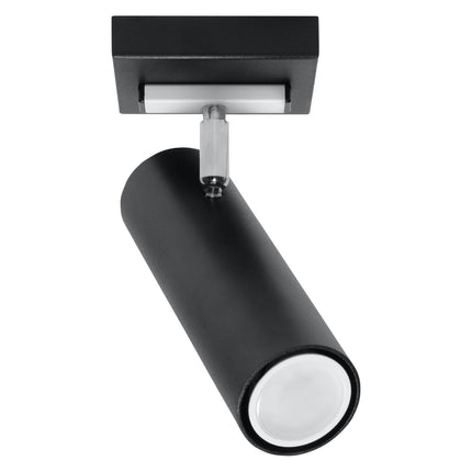 Plafonnier tube ajustable noir, spot cylindrique orientable sur fond blanc