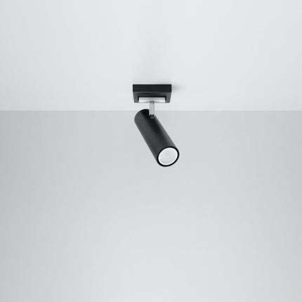 Plafonnier tube ajustable noir fixé au plafond, tube orienté vers le bas