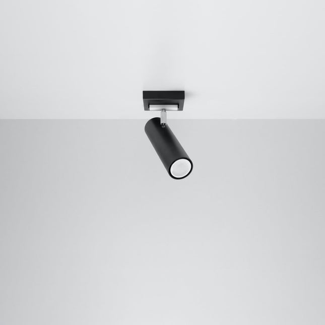 Plafonnier tube ajustable noir fixé au plafond, tube orienté vers le bas