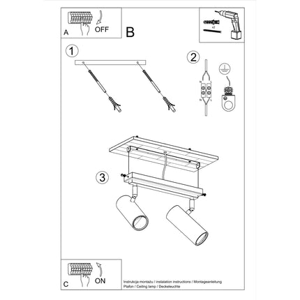 Instructions de montage du plafonnier tube ajustable blanc à deux spots