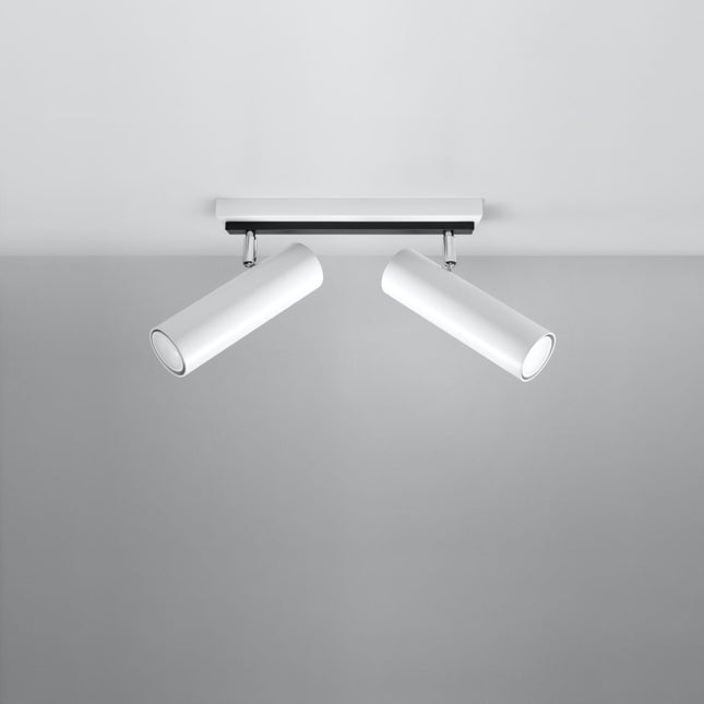Plafonnier tube ajustable blanc à deux spots fixé au plafond