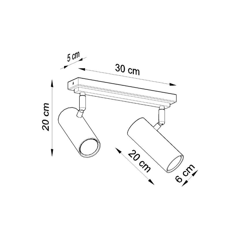 Dimensions Lámpara de Techo Tube Ajustable 2 Negro