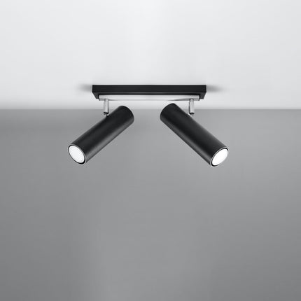 Plafonnier tube ajustable noir à deux spots fixé au plafond