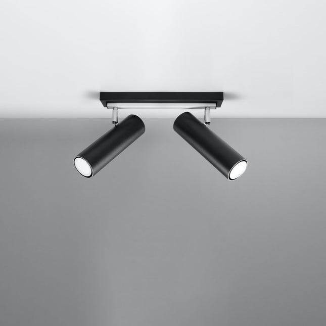 Plafonnier tube ajustable noir à deux spots fixé au plafond