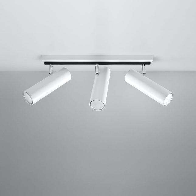 Plafonnier tube ajustable blanc à trois spots fixé au plafond