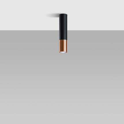 Plafonnier tube noir et cuivre fixé au plafond, spot de plafond design contemporain