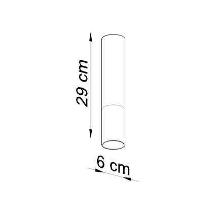 Schema des dimensions du plafonnier tubulaire, hauteur 29 cm et diametre 6 cm
