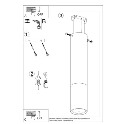 Schema d'installation du plafonnier tubulaire fixe directement au plafond