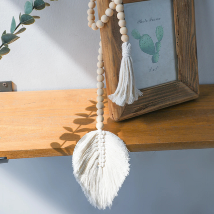 Pompon décoratif bohème en perles de bois recyclé