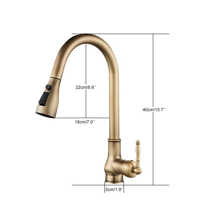 Schéma des dimensions du robinet de cuisine : hauteur 40 cm, bec 22 cm, portée 18 cm, socle 5 cm