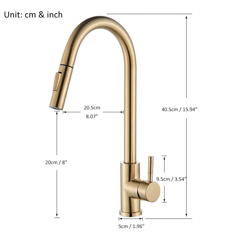 Dimensions Grifo Mezclador de Cocina Retráctil de Caño Alto