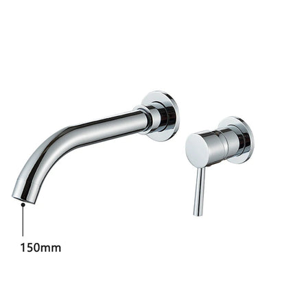 Robinet mural mitigeur de lavabo à bec courbé, finition chromée, longueur de bec 15 cm