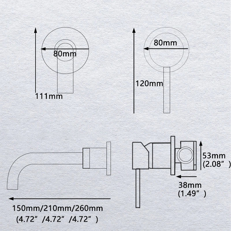 Dimensions Robinet Mural Mitigeur de Lavabo à Bec Courbé