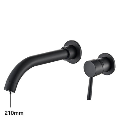Robinet mural mitigeur de lavabo à bec courbé, finition noir mat, longueur de bec 21 cm