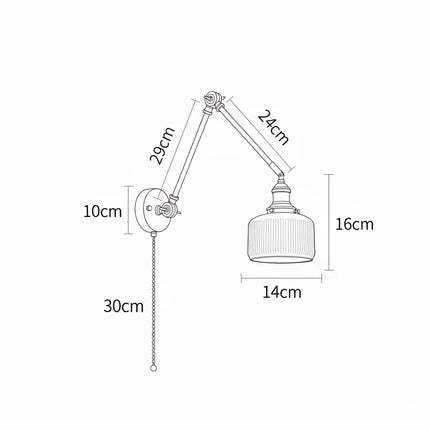 Aplique de pared vintage ajustable de latón con pantalla de cerámica