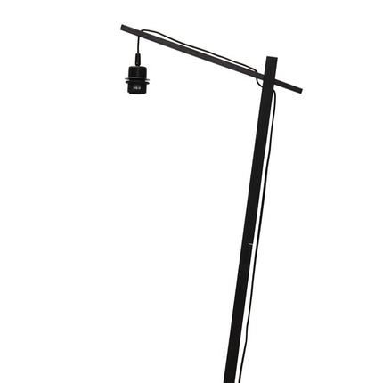 Silhouette de profil du lampadaire Cango, structure en métal noir avec bras horizontal et abat-jour filaire